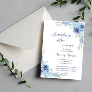 Bridal Shower Invitation, Something Blue Theme, Floral Design, Wedding Shower Invite, Blue Bridal Party Card