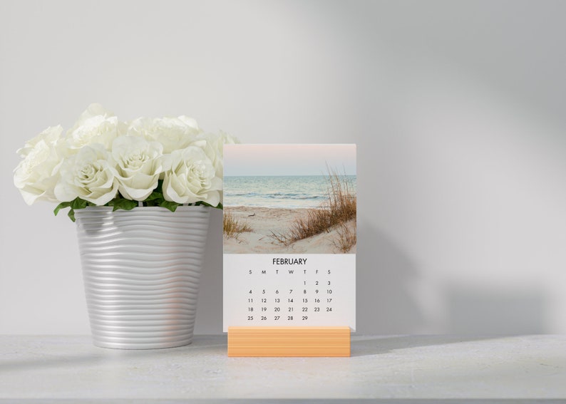 2024 Beach Desk Calendar With Wood Stand Easel Calendar Desk Calendar