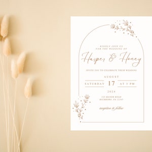 Ensemble de faire-part de mariage moderne et floral simple, invitation florale élégante, carte de mariage minimaliste