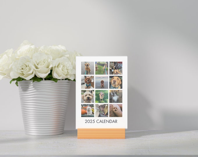 Personalized 2026 Photo Desk Calendar with Wood Stand: Custom Office Gift