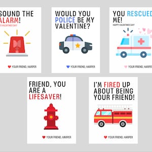 Notfall Dienstleistungen Valentinstag Karte | Klassenzimmer-Valentinstagskarte | Digitale Karten | Liebe Valentinstage | Feuerwehrmann-Valentinstagskarten