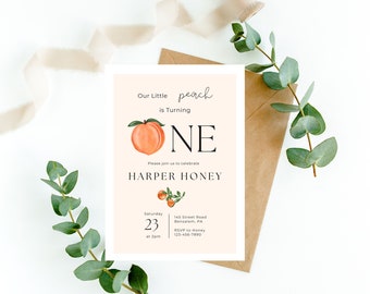 Peach First Birthday Invitation: Custom Party Card