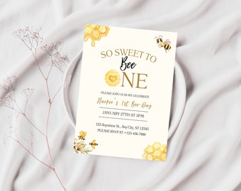 Bee Theme First Birthday Invitation: Honeycomb Celebrations