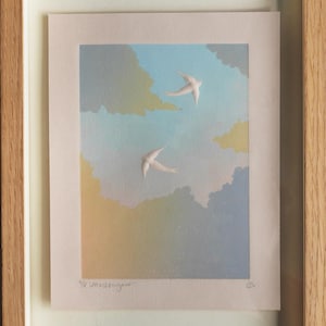Embossed Art Print | Messengers | Bird in Flight |  Lino Print | Hand-Carved Block Print | Limited edition of 8