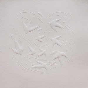 Winter Breeze | Emobossed Minimalist Lino Print of Birds in Flight | original linocut fine art wall print | limited edition
