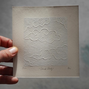 Estudio de nubes / Impresión en linóleo con relieve / Edición limitada / Impresión en relieve tallada a mano / Impresión en bloque / Relieve