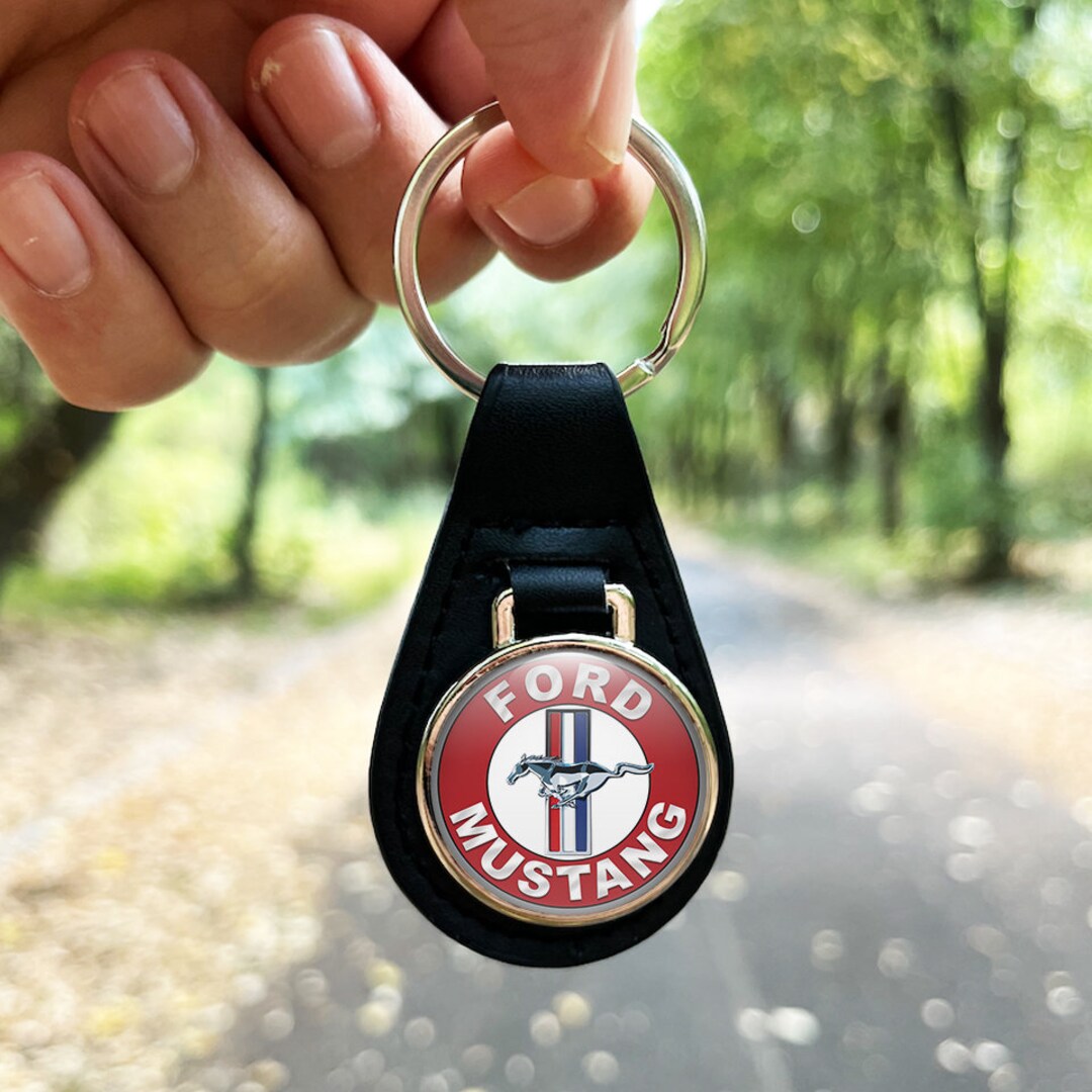 Handmade Leather FORD MUSTANG Keychain Gift Keyring Craft Charms Custom