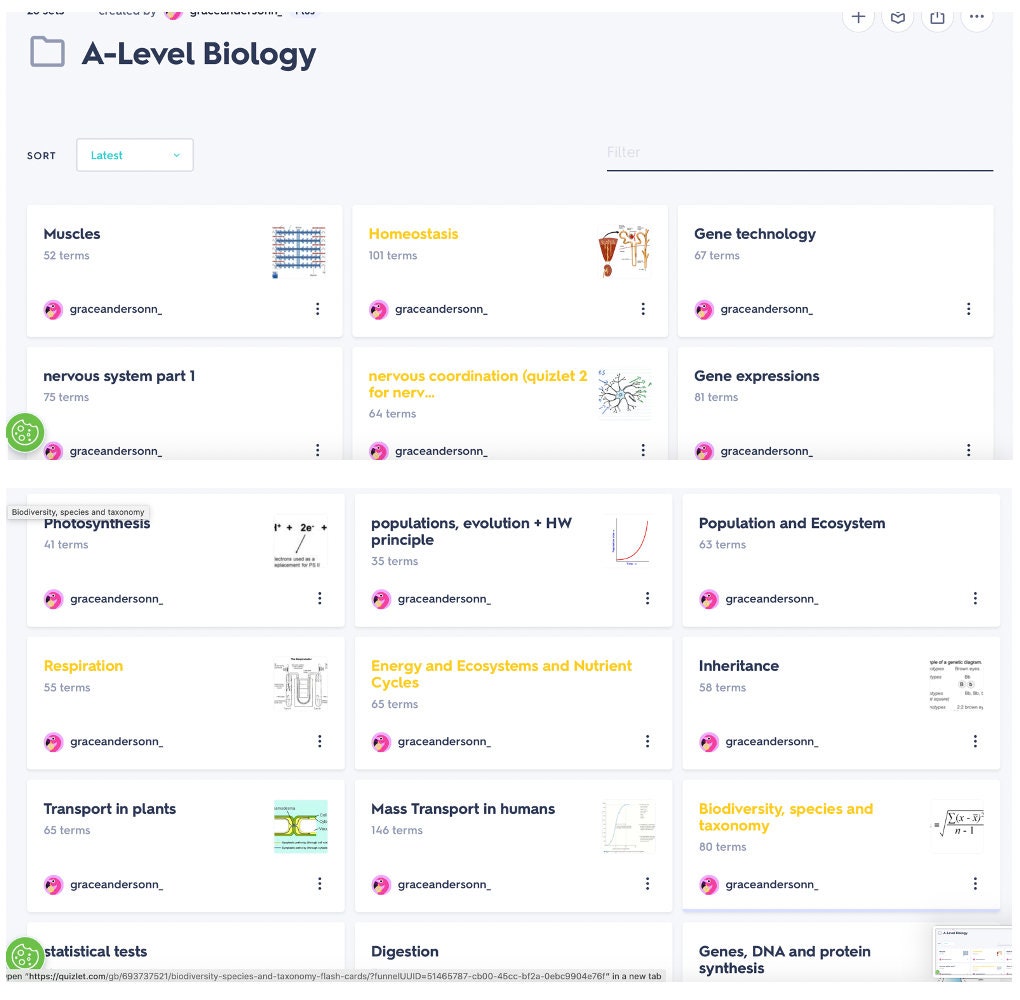 AQA A Level Biology Entire Specification Quizlet Set Etsy