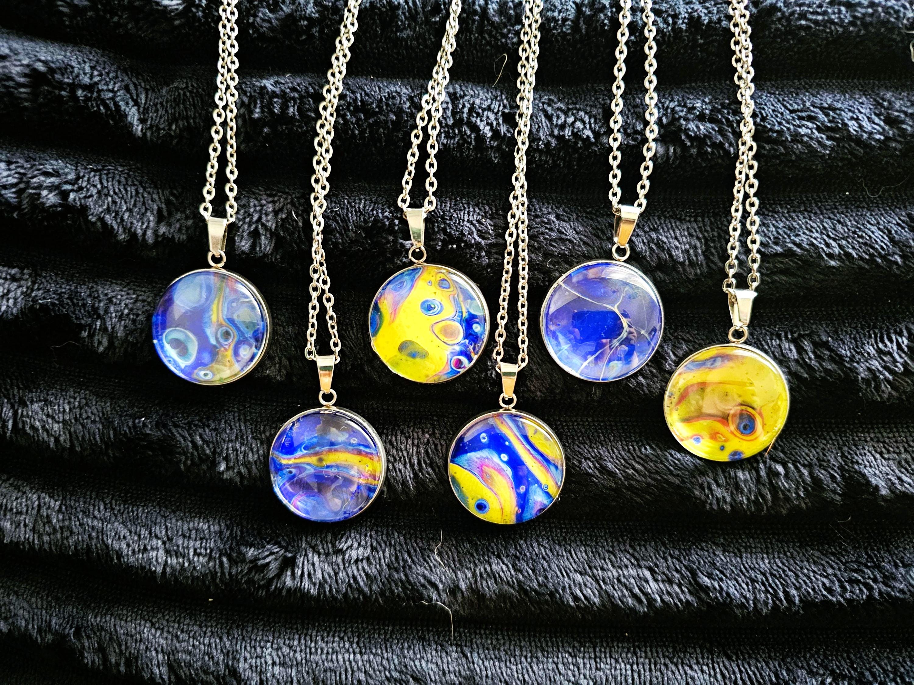 Hand-painted Colorful Abstract Art Pendant Necklace, Artistic Jewelry ...