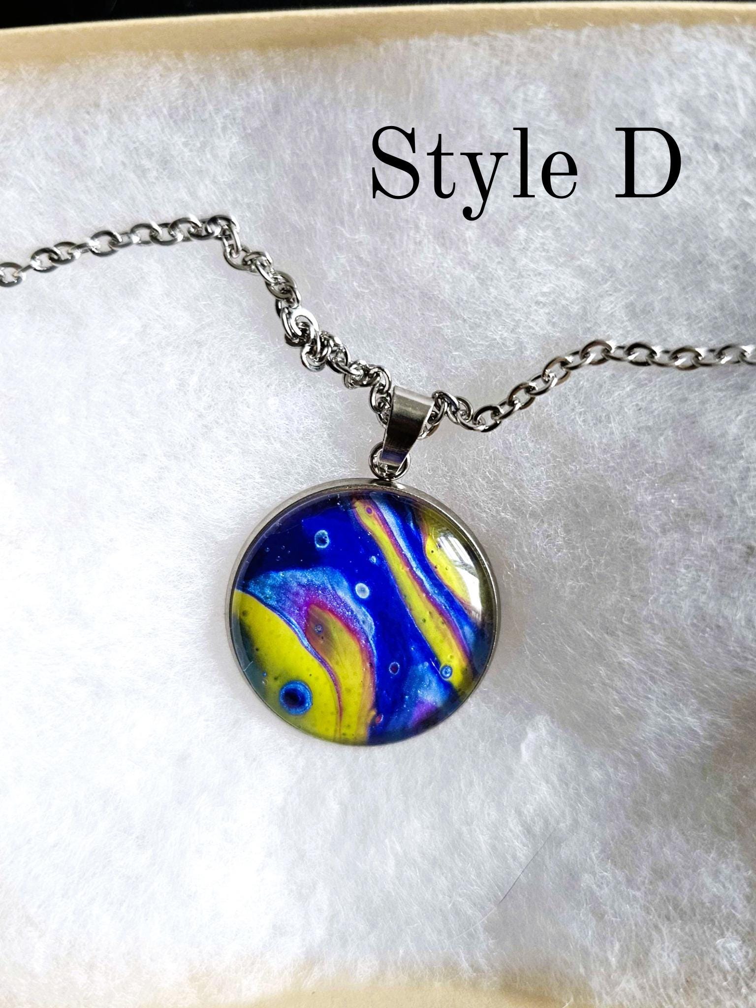 Hand-painted Colorful Abstract Art Pendant Necklace, Artistic Jewelry ...