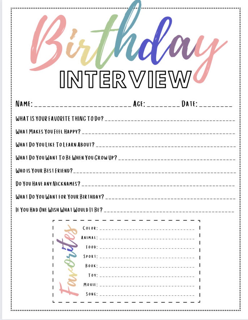 Birthday Interview | Child Interview | Memory Box Interview | Printable
