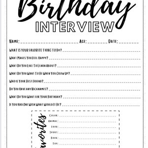 Birthday Interview | Child Interview | Memory Box Interview | Printable