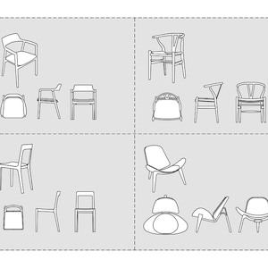 AutoCAD, DWG - 2D Views and Plan and Perspective - 4 HIROSHIMA chairs, made blocks