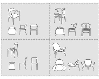 AutoCAD, DWG - 2D Views and Plan and Perspective - 4 HIROSHIMA chairs, made blocks