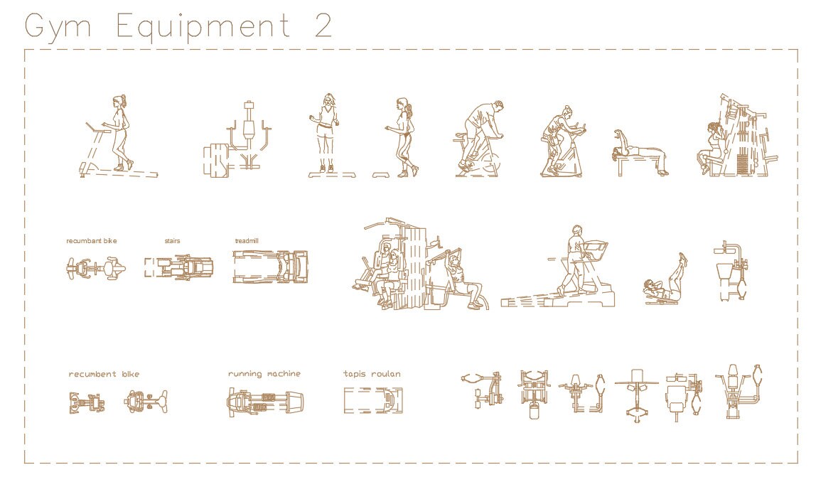 AutoCAD, DWG - Visualização e planta 2D - Conjunto de acessórios de  ginástica 2 - Etsy Portugal