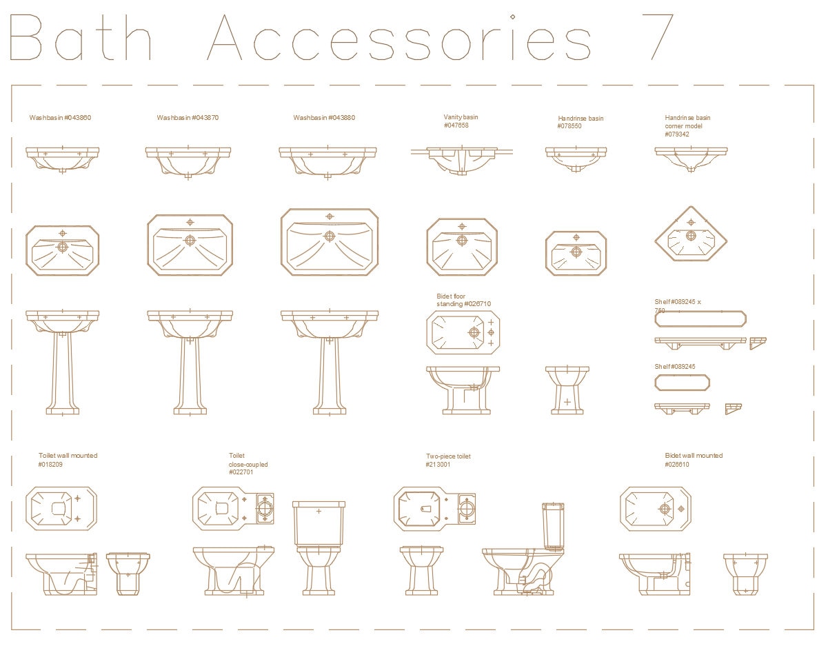 Autocad, DWG - 2D View and Plan - Bath Accessories Set 2 - Etsy