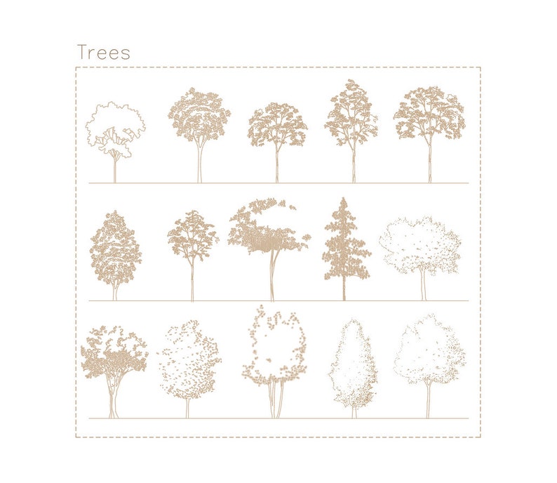 Tree Block Line Premium Autocad Landscape Library: 30 Bushes and Trees Blocks - Etsy