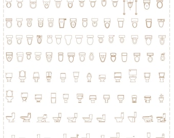 AutoCAD, DWG - 2D View and Plan - Bath Accessories Set 5 - Toilets