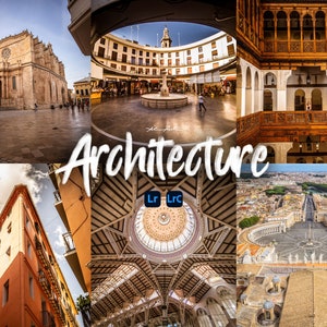 Könnte beinhalten: Eine Collage aus sechs Bildern, die verschiedene Architekturstile zeigen. Die Bilder zeigen eine Kirche, einen Innenhof, eine Kuppeldecke, eine Gebäudefassade, einen Balkon und eine Luftaufnahme einer Stadt.