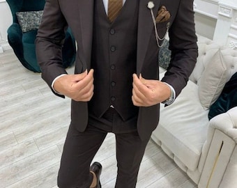Uk & Us wedding for men’s Brown  3 piece suit, party wear suit,engagement suit,Groom suit,dinner suit,,purpose suit,business suit