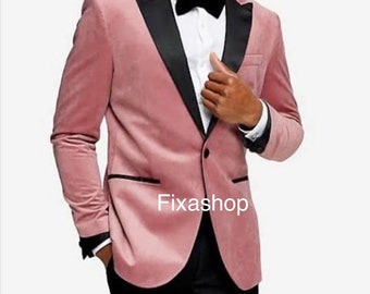 Men Pink Velvet Suit, Event Suit,Engagement Suit,Wedding Attire,Gifts Anniversary,Party Wear Slim Fit Suit,Groom suit