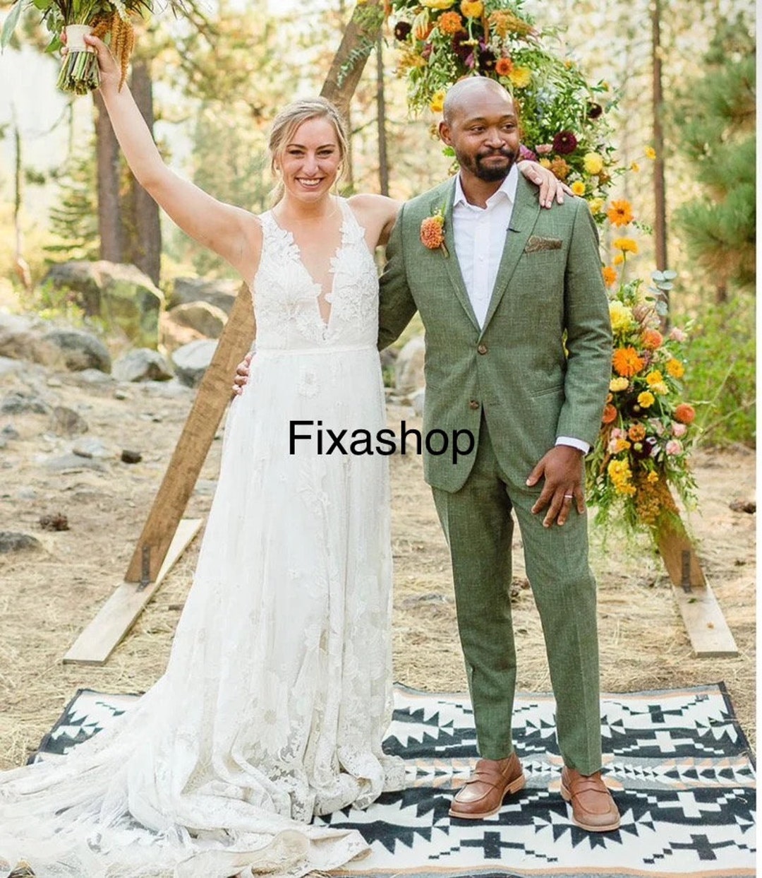 Pretty Color Matching Man's Wedding Suit Green 2 Pieces Slim Fit Men's Suits