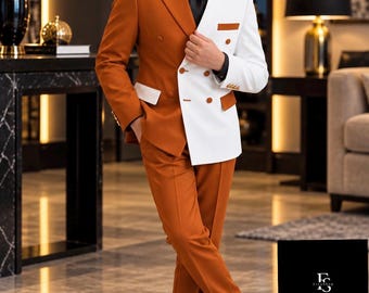 Rust Double Breasted Suit for Men, Wedding Modern Groom Formal Suit, Custom Tailored fit