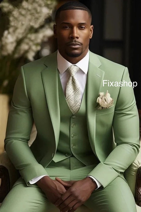 Costume trois pieces de luxe vert sauge pour homme tenue vestimentaire de mariage costume de ceremonie costume tendance cadeau petit ami costumes slim Etsy Canada