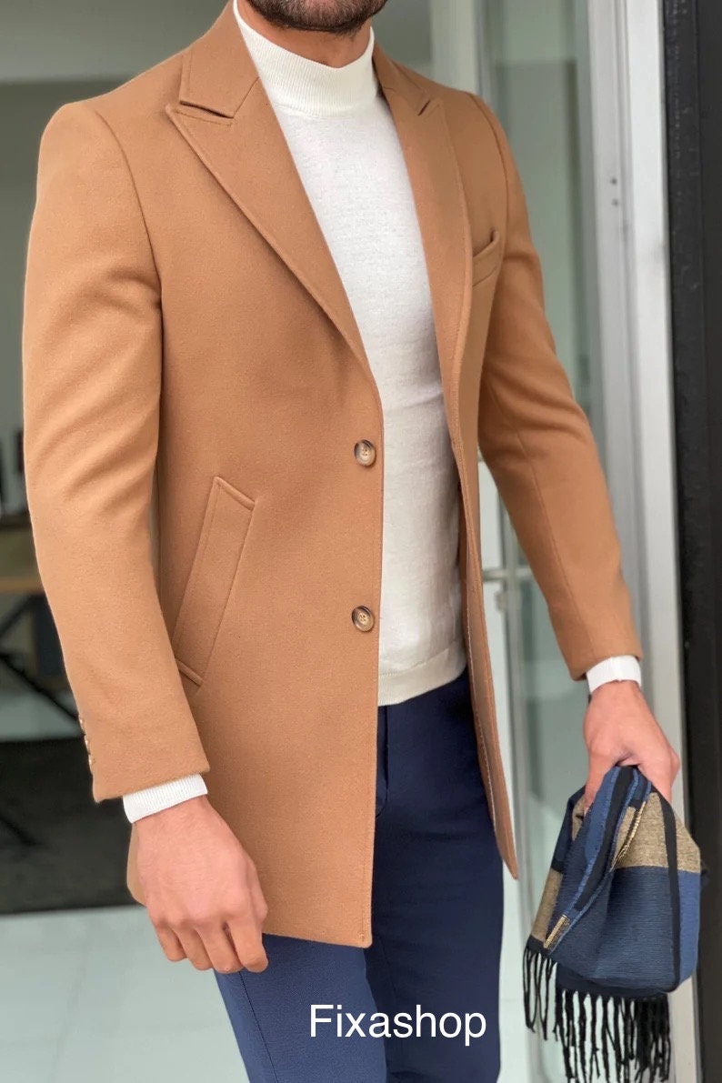 Mens slim shop fit camel coat