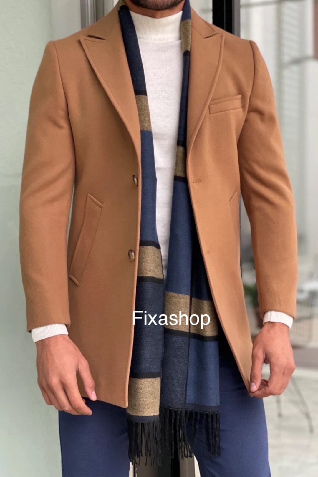 Mens slim camel coat store