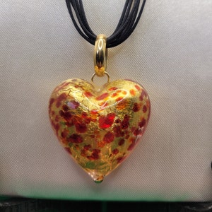 Large Murano Gold and Red Glass Pendant Necklace