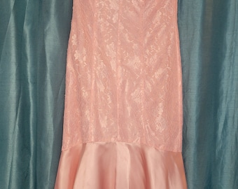 Vintage 60s Pink Lace and Satin Strapless Mermaid Evening Dress