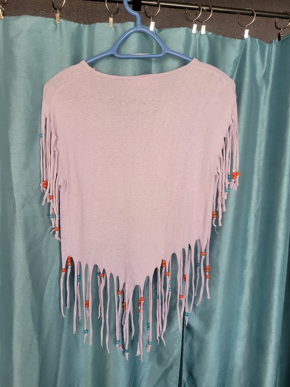 Vintage 80s Fringed Cropped T-shirt with an Asyme… - image 2