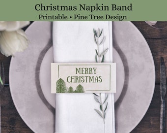 Christmas Napkin Band, Printable Dinner Table Napkin Band , Christmas Pine Tree Napkin Band