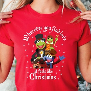 The Muppets Christmas Carol Shirt, Kermit the Frog Christmas Theme Shirt, Kermit and Gonzo, Annie Sue Pig Shirt, Disney The Muppets Xmas Tee