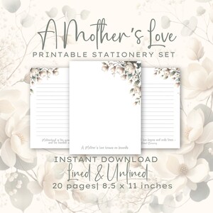 Schönes Muttertags-Briefpapier-Set zum Ausdrucken: digitales Briefpapier, Dankeschön, Magnolien-Druck, digitales Briefpapier