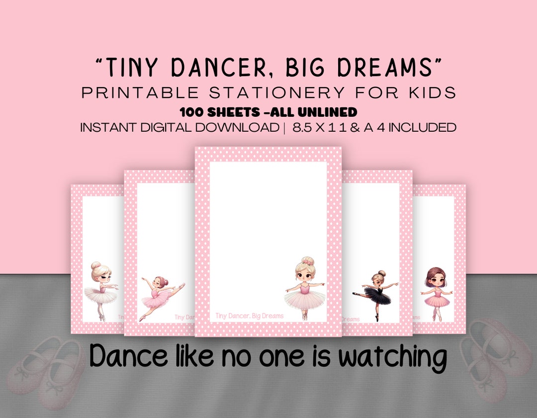 Ballerina Stationery Set for Kids, Printable Stationery, Letter Writing ...