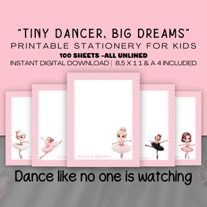 Juego de papelería de bailarina para niños, Papelería imprimible, Escritura de cartas, Regalo para niños, Amantes del ballet, Baile, Zapatillas de ballet y tutús, PDF