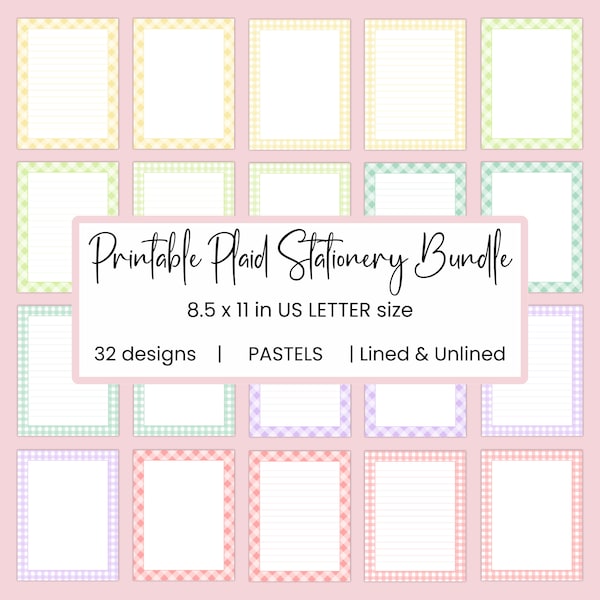 Spring Plaid Printable Stationery Set - Lined Paper for Journaling and Letter Writing, cute stationery, writing digital paper, decorative