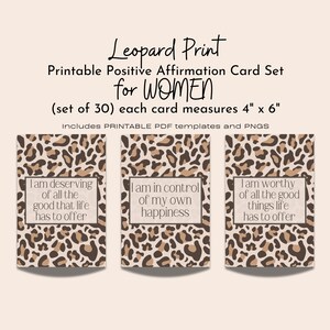 Positive Affirmationen für Frauen, tägliche Affirmationen, Geschenke für Frauen, Leopardenmuster|, Tierdruck, Zitat Karten, PNG