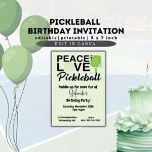 Pickleball Birthday Party Invitation: Editable Canva Template (5 x 7 inch)