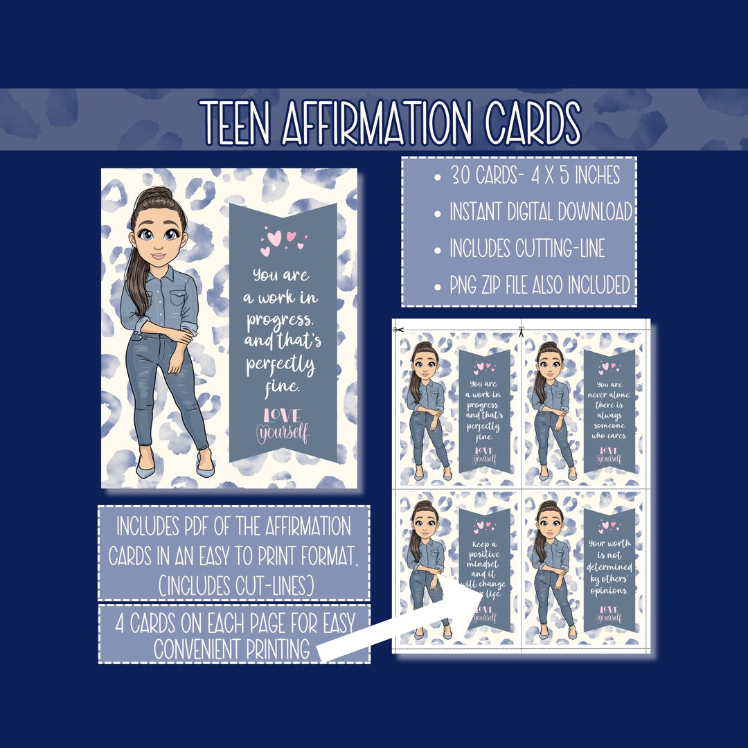 Printable Daily Positive Affirmations for Teens|teen Empowerment Cards|self-help for Teens ...