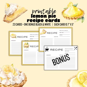 Tarjetas de recetas de tarta de limón: Tarjetas de cocina imprimibles (descarga digital)
