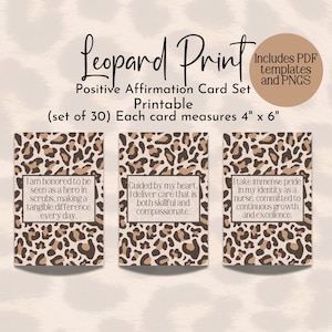 Set di carte di affermazione positiva per INFERMIERI, Affermazioni stampabili/giornaliere/Regali per infermieri/Mazzo di carte stampabili/Stampa leopardata/Stampa animale