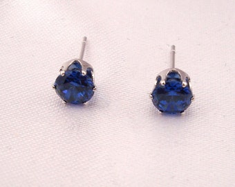 Sapphire Earrings, 925 Sterling Silver, Minimalist Jewelry, Boho Earrings, 6mm Studs, AAA Zirconia, Gift for Her