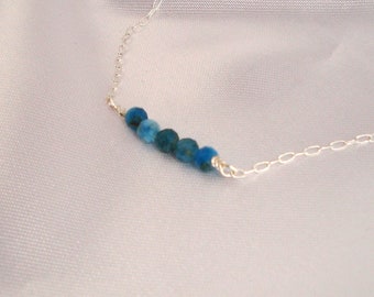 Collana in apatite blu, argento sterling 925 o placcato oro 14k, gioiello in pietra semipreziosa naturale