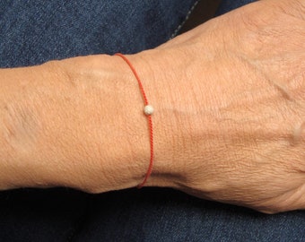 Stardust pearl bracelet sterling silver 925 red silk, friendship bracelet, women's gift, men's gift, real silk bracelet