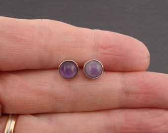Amethyst earrings, 925 sterling silver, 7mm studs, natural stone jewelry, semi-precious