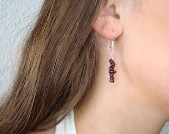 Garnet earrings, 925 sterling silver or 14k gold plated, natural stone jewelry, semi-precious stone jewelry, gift for her