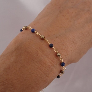 Lapis Lazuli, Pyrite Bracelet, 14k Gold Plated, Semi Precious Stone Jewelry, Natural Stone Jewelry, Friendship Bracelet, Gift for Her